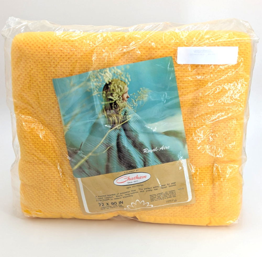 Vintage Chatham Royal Aire Thermal Blanket Butter Yellow Twin 72 x 90" NIP 70s